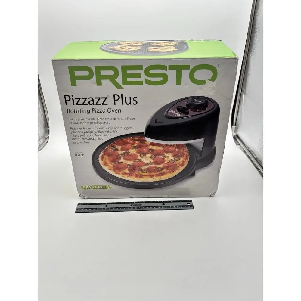 New Presto Pizza Pizzazz Plus 03430 Rotating Pizza Oven Black Countertop Cook